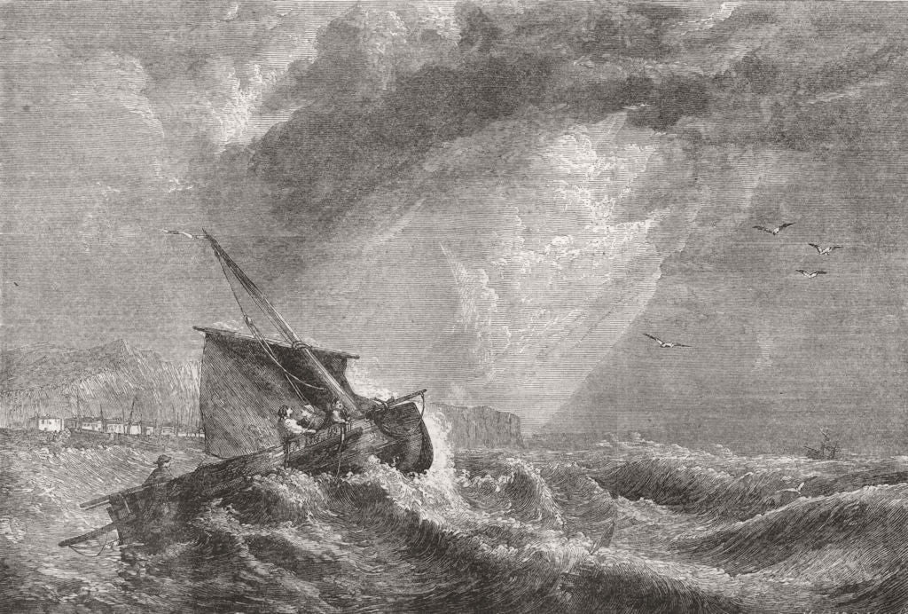 BOATS. A Signal of Distress in the Offing. Boat in difficulty 1858 old print